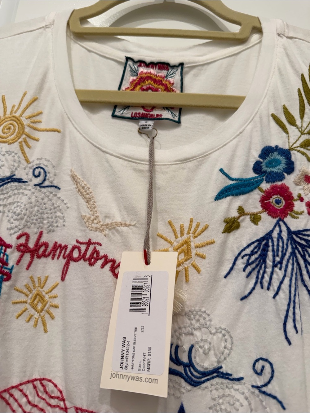 Johnny Was Hamptons Embroidered Cap Sleeve Tee - Picture 3 of 9